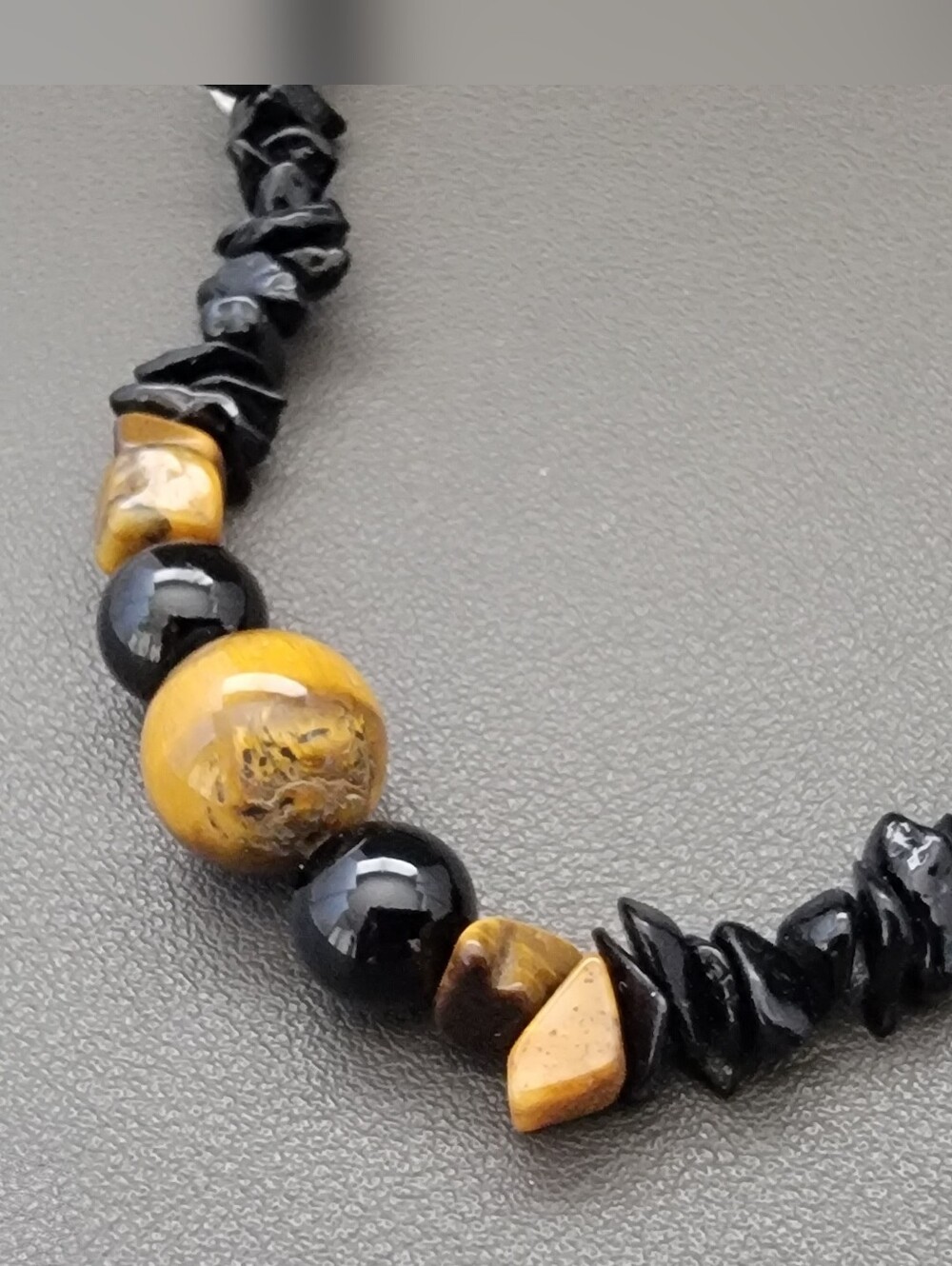 Vintage Tiger’s Eye & Black Onyx Style Chip Bead Necklace | Earth Tone Gemstone
